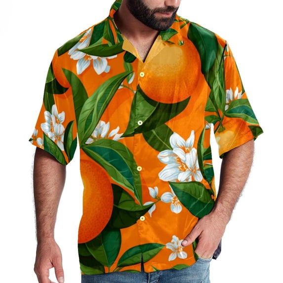 Tangerine Men's Short Sleeve Poplin Shirts with Spread Collar Tops, Casual Printed Button Down Short Summer Beach Shirts for Men and Women
