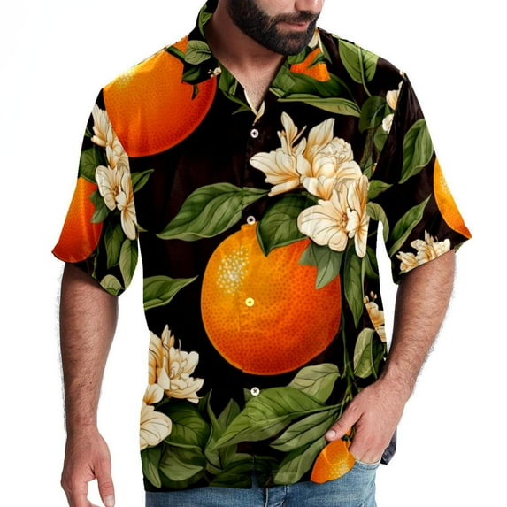 Tangerine Men's Short Sleeve Printed Button Down Beach, Casual, Poplin Shirts for Summer Vacation