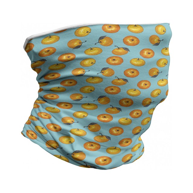 Tangerine Neck Gaiter, Drawn Mandarins, Unisex, Turquoise Orange, by Ambesonne