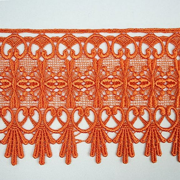 Tangerine Orange 5/8”~5-1/8” Embroidered Floral Venice Lace Trim Guipure By Yard (17823 (4.75"))