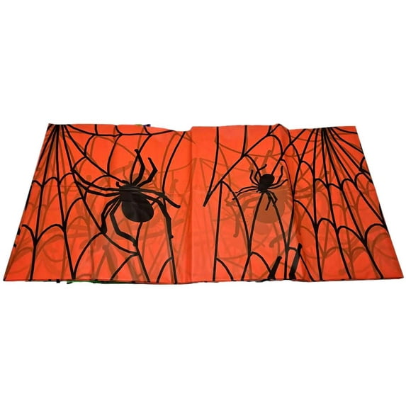 Tangerine Orange Halloween Black Spider Web Plastic Reusable Rectangular Tablecloth 54 x 108-2 Count