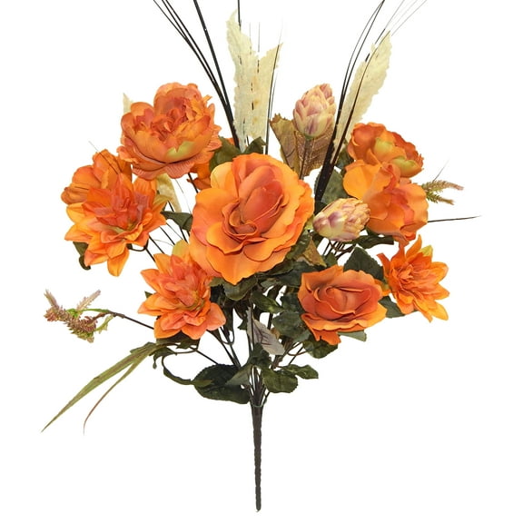 Tangerine Rose Dahlia Artichoke with Pampas Grass 24in Artificial Polysilk Faux Greenery Fake Flower Bush for Craft Home Bouquet Arrangement Ceremony Wedding Aisle Floral Wall Decor (Orange, One each)