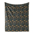 thumbnail image 1 of Tangerine Soft Flannel Fleece Throw Blanket, Repetitive Pattern with Swirling Branches Citrus Fruits, Cozy Plush for Indoor and Outdoor Use, 60" x 80", Dark Night Blue Marigold, by Ambesonne, 1 of 5