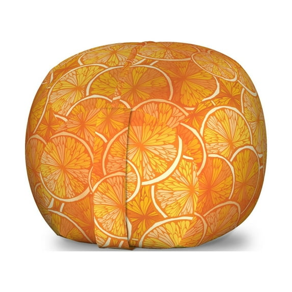 Tangerine Storage Toy Bag Chair, Repeating Fruit Pattern with Round Slice of Oranges, Stuffed Animal Organizer Washable Bag, Large Size, Dark Orange Pale Orange, by Ambesonne