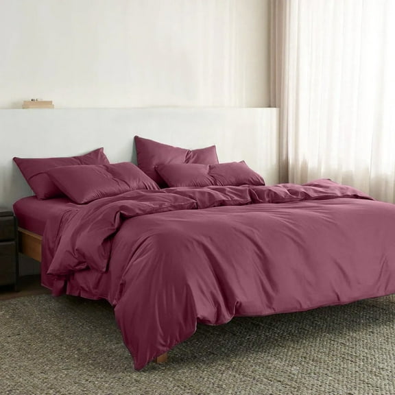 The Tangerine Store 2-Piece Cotton Sateen Duvet Cover Set (63x88 in) - Berry Twin Duvet Cover Set with Standard Shams - Pre-Washed, Handmade - Home Decor