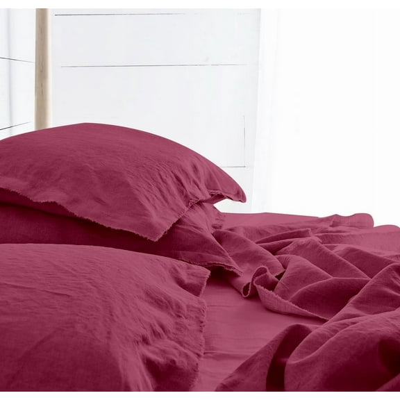 The Tangerine Store 2-Piece Pure Linen Duvet Cover Set (63x88 in) - Berry Twin Duvet Cover Set with Standard Shams - Pre-Washed, Handmade - Chic Home Decor