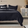 thumbnail image 1 of The Tangerine Store 3-Piece Linen Cotton Mix Duvet Cover Set 104x100 inches - California King Size, Charcoal Black Embroidered Edge - Zip Closure, 4 Corner Ties, Pre-Washed Fabric, 1 of 6