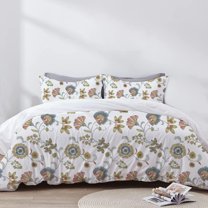 The Tangerine Store 3-Piece Linen Cotton Mix Duvet Cover Set 78x88 inches - Full Size, Calista Crewel Embroidery - Zip Closure, 4 Corner Ties, Pre-Washed Fabric