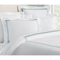 thumbnail image 1 of The Tangerine Store 3-Piece Lines Linen Cotton Mix Duvet Cover Set 78x88 inches - Full Size, White With Teal Blue Embroidered Edge - Zip Closure, 4 Corner Ties, Pre-Washed Fabric, 1 of 2
