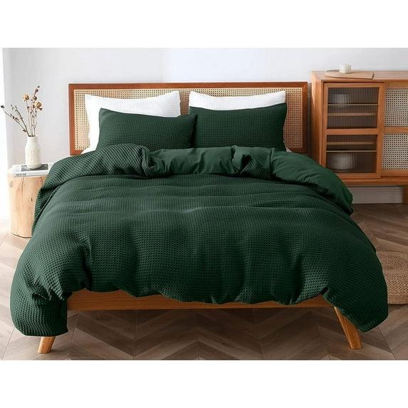 The Tangerine Store 3-Piece Pure Cotton Duvet Cover Set (102x90 in) - Dark Green King Duvet Cover Set with Standard Shams - Pre-Washed, Handmade - Chic Home Decor