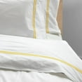 thumbnail image 1 of The Tangerine Store 3-Piece Tracks Linen Cotton Mix Duvet Cover Set 88x90 inches - Queen Size, White With Yellow Embroidered Edge - Zip Closure, 4 Corner Ties, Pre-Washed Fabric, 1 of 2