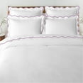 thumbnail image 1 of The Tangerine Store 3-Piece Waves Cotton Sateen Duvet Cover Set 78x88 inches - Full Size, White With Grape Purple Embroidered Edge - Zip Closure, 4 Corner Ties, Pre-Washed Fabric, 1 of 3