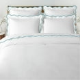 thumbnail image 1 of The Tangerine Store 3-Piece Waves Pure Linen Duvet Cover Set 78x88 inches - Full Size, White With Yellow Embroidered Edge - Zip Closure, 4 Corner Ties, Pre-Washed Fabric, 1 of 3