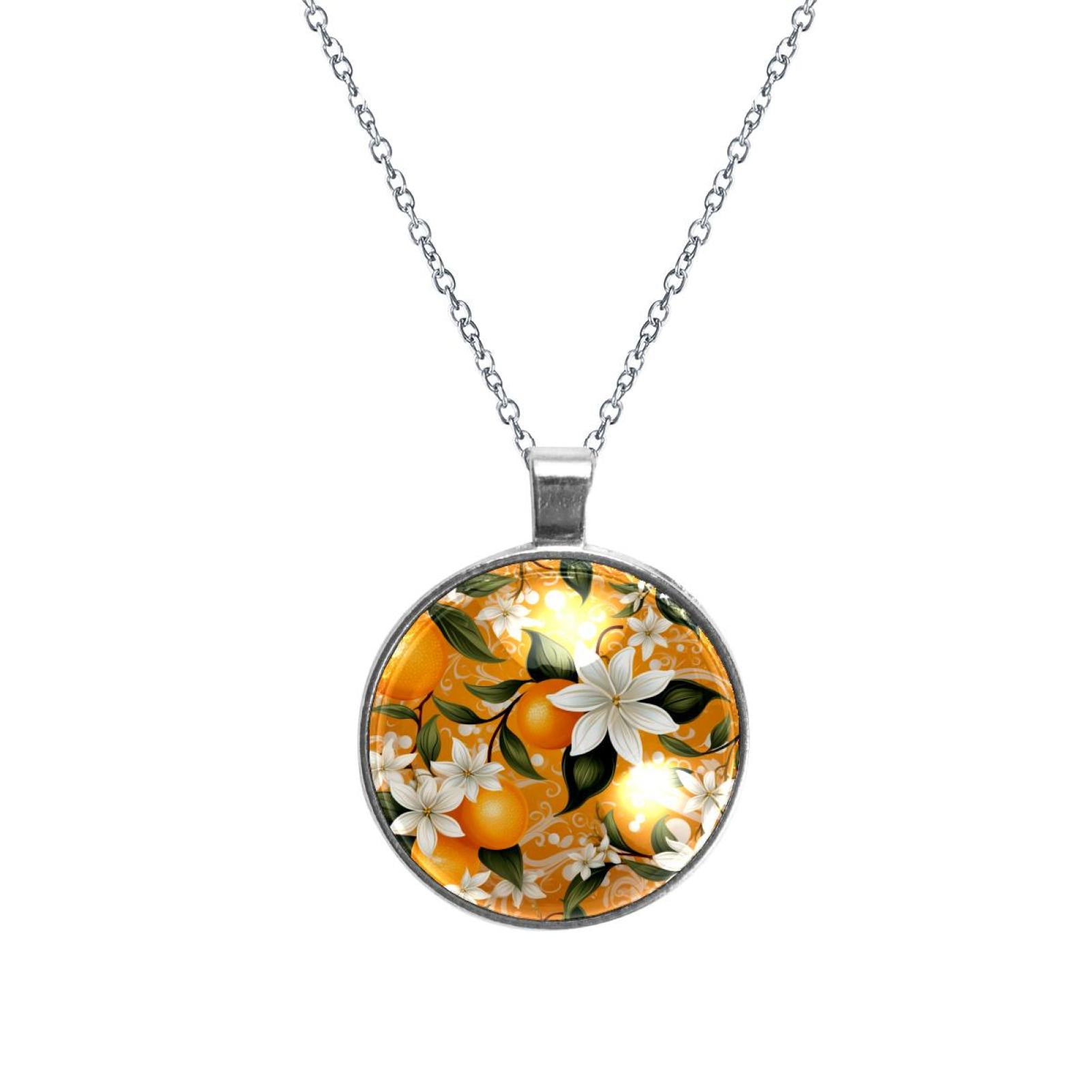 Tangerine Stunning Glass Design Circular Pendant Necklace - Unique ...