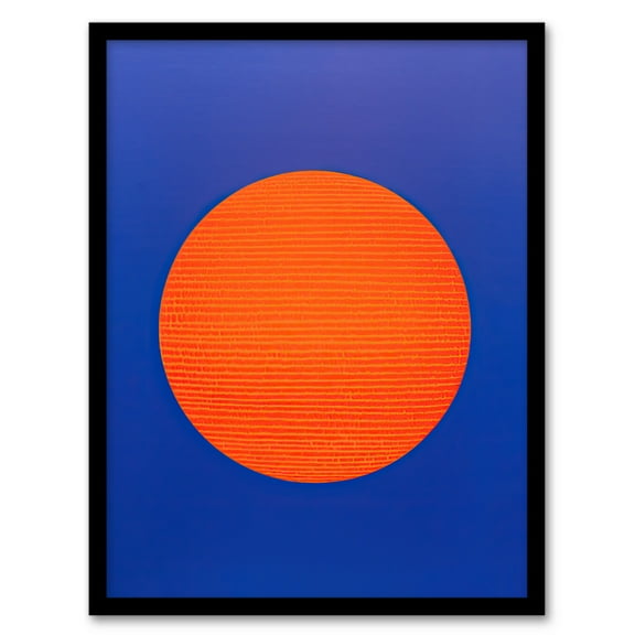 Tangerine Sunrise Minimalist Circle Blue Amber Sun Colour Block Painting Artwork Framed Wall Art Print A4