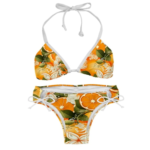 Tangerine Swim Suit Bikini Set with Detachable Sponge & Adjustable Strap, Two-Pack - Ideal for Beach & Pool Parties!