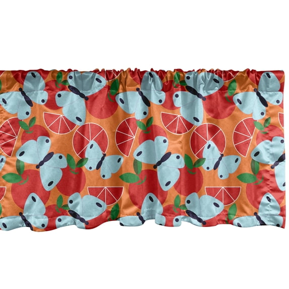 Ambesonne Tangerine Valance Pack of 2, Citrus Fruit Butterflies, 54"X12", Multicolor