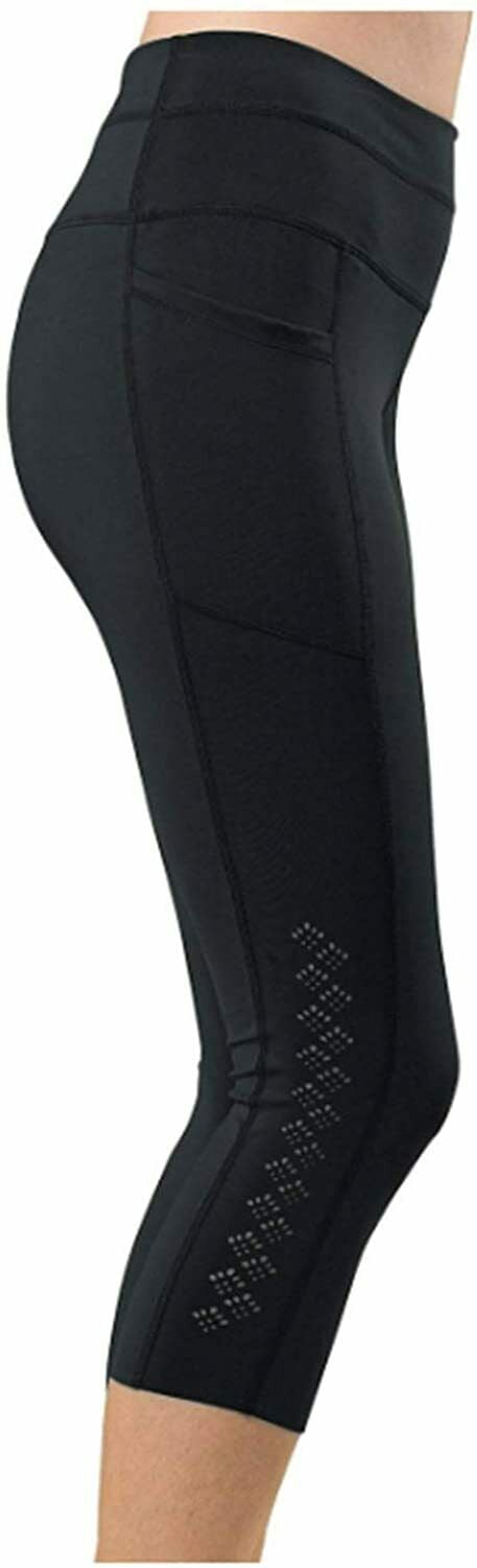 Tangerine Women s High Rise Perforated Capri Leggings w Hip Pockets Black XXL Walmart