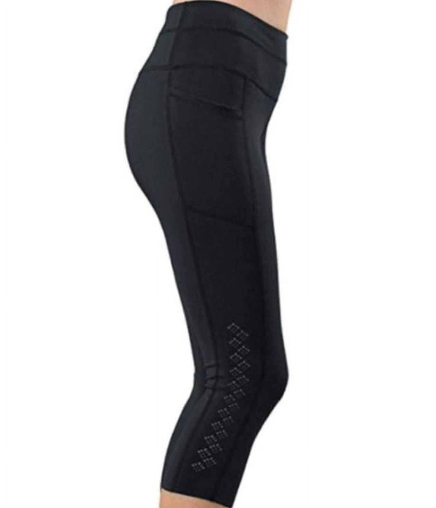 Tangerine Women's High Rise Perforated Capri Leggings w/ Hip Pockets  (Black, XXL) 