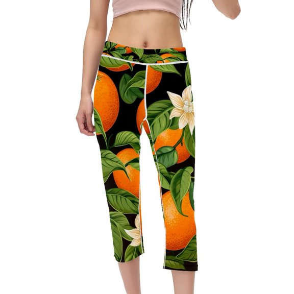Tangerine Women's High Waist Printed Capris Gym Leggings for Running, Fitness, Yoga - Not See-Through