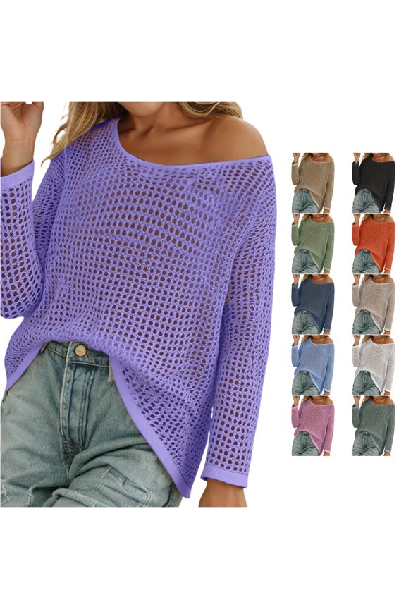 Bikini Cover Up, Swimsuit Cover Up Women's Summer Hollow Out Sleeveless Beach Tunic Knit Top Loose Fit Breezy Outwear for Everyday Casual Purple S