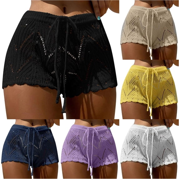 Tanghaowl Bikini Cover Up, Women Knitted Blouse Swimsuit Cover Ups Super Shorts Beach Tunic Bikini Top Wrap Skirt Coverup Black M