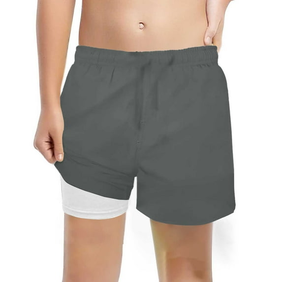 Tanghaowl Boys Fashion Swim Trunks With Compression Liner Stretch Swim Shorts Kids Athletic Pants