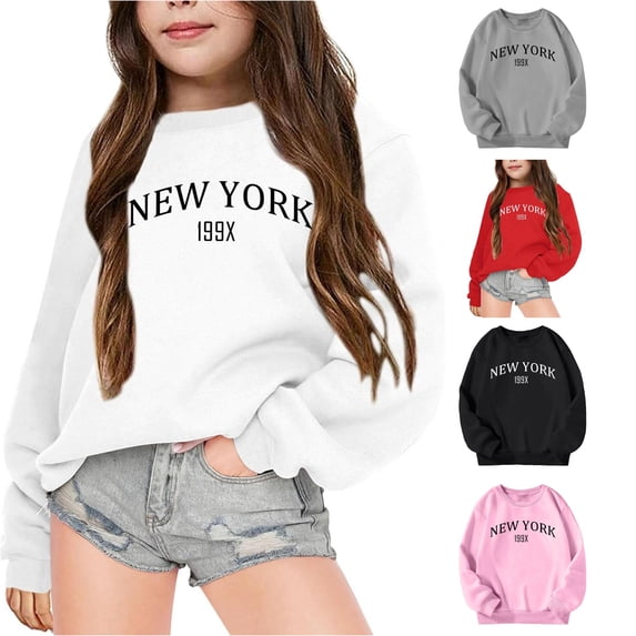 Tanghaowl Boys Sweatshirts Girls Casual Crewneck Long Sleeve Cute Pullover Oversized Lightweight Tops for Comfortable Style White 4-5 Years