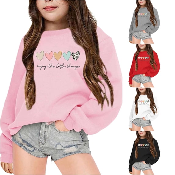 Tanghaowl Boys Sweatshirts Kid Girls Autumn Winter Letter Printed Round Neck Long Sleeved Sweatshirt with Soft Warm Material Pink 13-14 Years