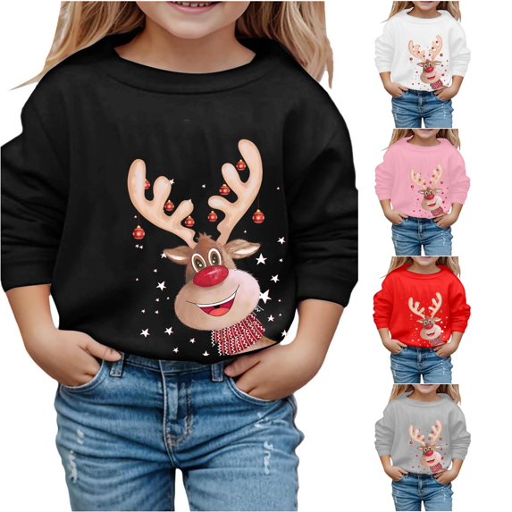 Tanghaowl Boys Sweatshirts Print Girls Hooded Sweatshirt Festive Pullover Soft Top Cozy Winter Wear Playful Holiday Outfit for Kids Black 3-4 Years