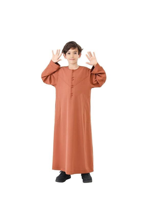 Boys T Shirt Arabic Thobe Thobe Long Sleeve Kaftan Crew Robe National Teenage Boys Long Sleeve Embroidered Robe Set Arab Children's Wear Robe Thermal Sleeve