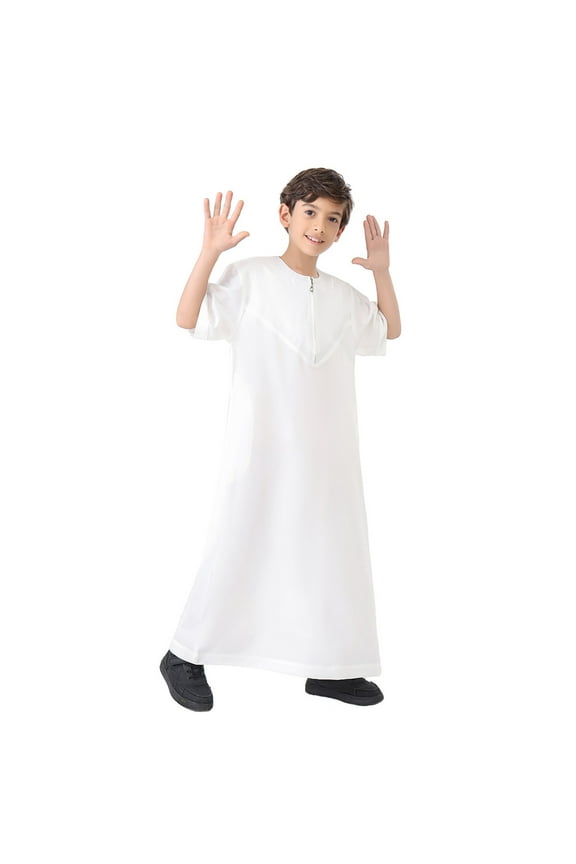 Boys T Shirt Arabic Thobe Thobe Long Sleeve Kaftan Crew Robe National Teenage Boys Long Sleeve Embroidered Robe Set Arab Children's Wear Robe Cool
