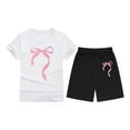 thumbnail image 1 of Tanghaowl Children's Short Sleeve Bow Print Candy Color Comfy Children's Round Neck T Shirt Baby Girl Clothes Size 3 Months, 1 of 4