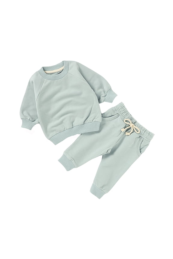 Children's Solid Color Long Sleeved Crew Neck Casual Hoodie Pant Suit Track Suit Big Boys