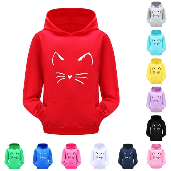 Tanghaowl Childrens Hoodies Child Toddler Boys Girls Long Sleeve Cartoon Prints Warm Hoodie Pullover Tops Kids Outfits Sweat Suit for Fun Red 3-4 Years