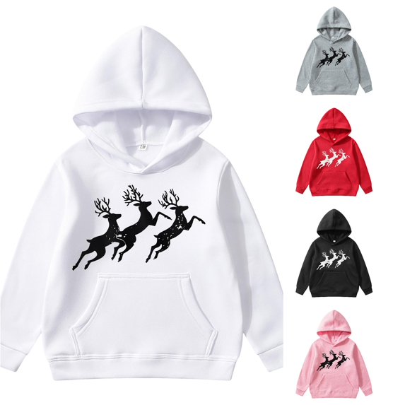 Tanghaowl Childrens Hoodies Hoodies for Girls Graphic Letter Print Pullovers Tops Long Sleeve Casual Soft Pullover Tops for Christmas White 3-4 Years