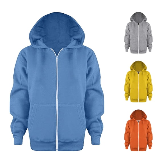 Tanghaowl Childrens Hoodies Sweatshirt Color Solid Zip Long Hoodie Top Sleeve Up Girls Kids Boys Coat with Soft Warm Fabric Blue 11-12 Years