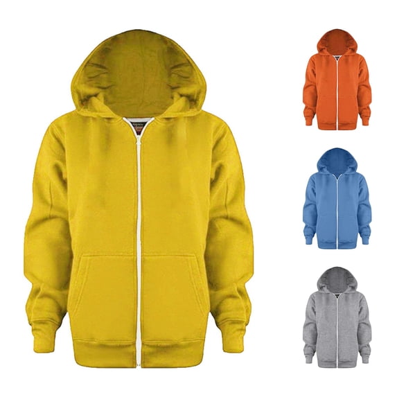 Tanghaowl Childrens Hoodies Sweatshirt Color Solid Zip Long Hoodie Top Sleeve Up Girls Kids Boys Coat with Soft Warm Fabric Yellow 4-5 Years