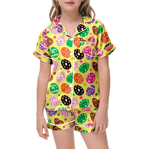 Tanghaowl Easter Pjs for Kids Children's Fashion Easter Print Button Down Collar Short Sleeved Top Shorts Pajamas Set Baby Boy Clothes Set