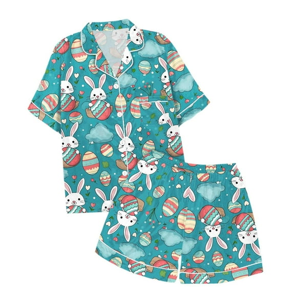 Tanghaowl Easter Pjs for Kids Children's Fashion Printed Button Down Lapel Short Sleeved Top Shorts Pajamas Set Gab Boys