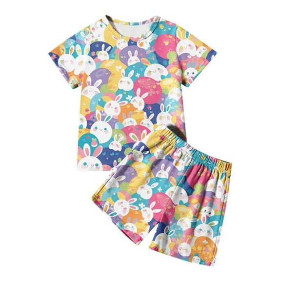 Tanghaowl Easter Shirts for Boys Girls Easter Day Baby Kids Boys Girls Cute Rabbit Chicken Graphic Short Sleeve T Shirt Top And Shorts Pants Set Outfit Summer Outfit Girls Size 6