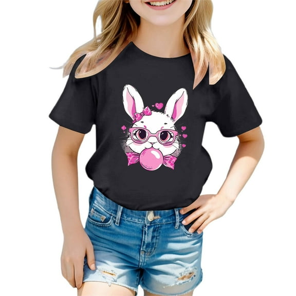 Tanghaowl Easter Shirts for Boys Girls Girl's Cute Easter Print Round Neck Short Sleeved Casual T Shirt Top Big Girls Fashion Outfits