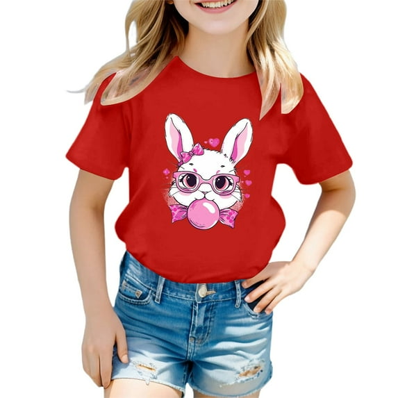 Tanghaowl Easter Shirts for Boys Girls Girl's Cute Easter Print Round Neck Short Sleeved Casual T Shirt Top Big Girls Fashion Outfits