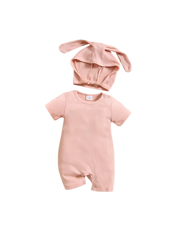 My First Easter Baby Boys Girls Outfit Toddler Girls Boy Long Sleeve Suspenders Solid Rabbit Ear Hat Romper Jumpsuit Clothes Baby Girl Dresses 9-12 Months
