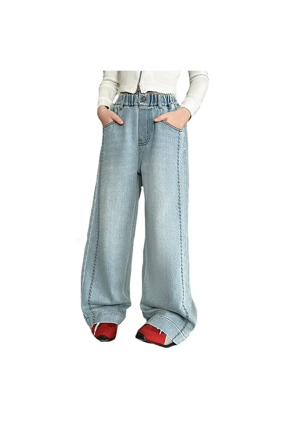 Girls' Leggings Girls Fashion Cute Personality Pants Elastic Waist Wide Leg Jeans Casual Demin Pants With Pockets Pants Baby