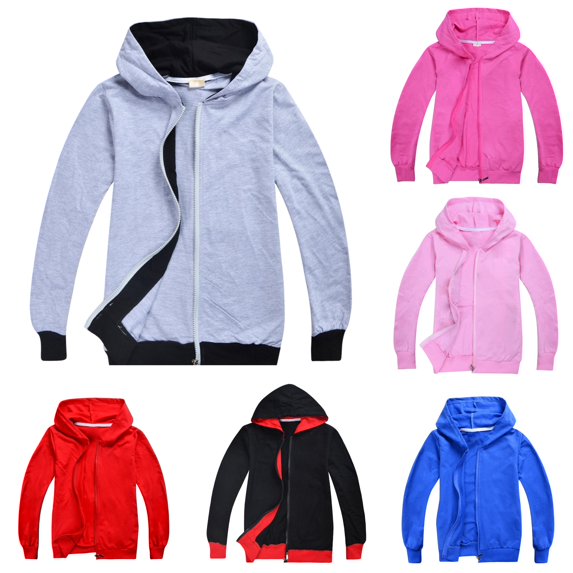 Tanghaowl Girls Pullover Child Boys Autumn Winter Long Sleeved Color Block Hooded Zipper Coat Top Clothes with Trendy Color Design Grey 4-5 Years