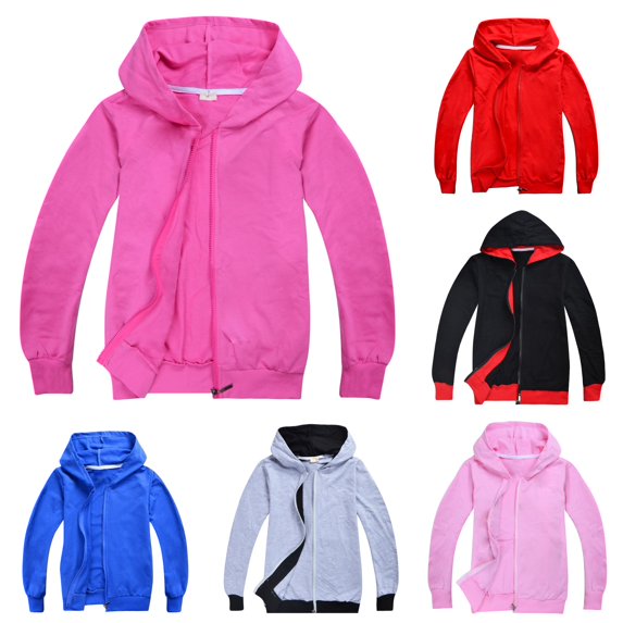 Tanghaowl Girls Pullover Child Boys Autumn Winter Long Sleeved Color Block Hooded Zipper Coat Top Clothes with Trendy Color Design Hot Pink 3-4 Years