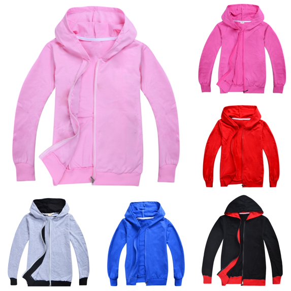 Tanghaowl Girls Pullover Child Boys Autumn Winter Long Sleeved Color Block Hooded Zipper Coat Top Clothes with Trendy Color Design Pink 3-4 Years