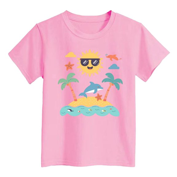 Tanghaowl Girls Shirts Boys Girls' Island Print Casual T Shirt Fashion Kids' Comfort Fit Top For Beach & Daily Wear Girlhood Teens around The World in Their Own Voices