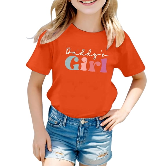 Tanghaowl T Shirts for Girls Children's Casual Letter Pattern Print Multicolor Round Neck Short Sleeves Girls Long Sleeve Stripe Shirt